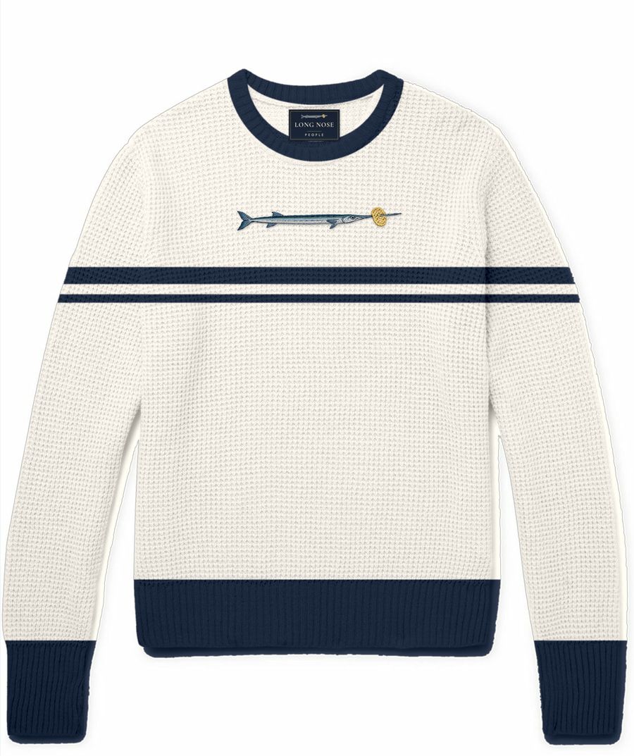 Regatta crewneck jumper with an embroidered needlefish and lattice crisp